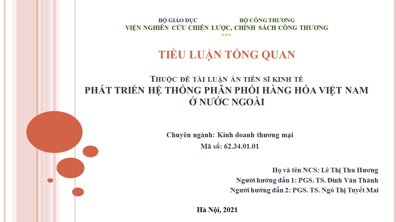 Chấm tiểu luận tổng quan luận án tiến sỹ cho NCS. Lê Thị Thu Hương