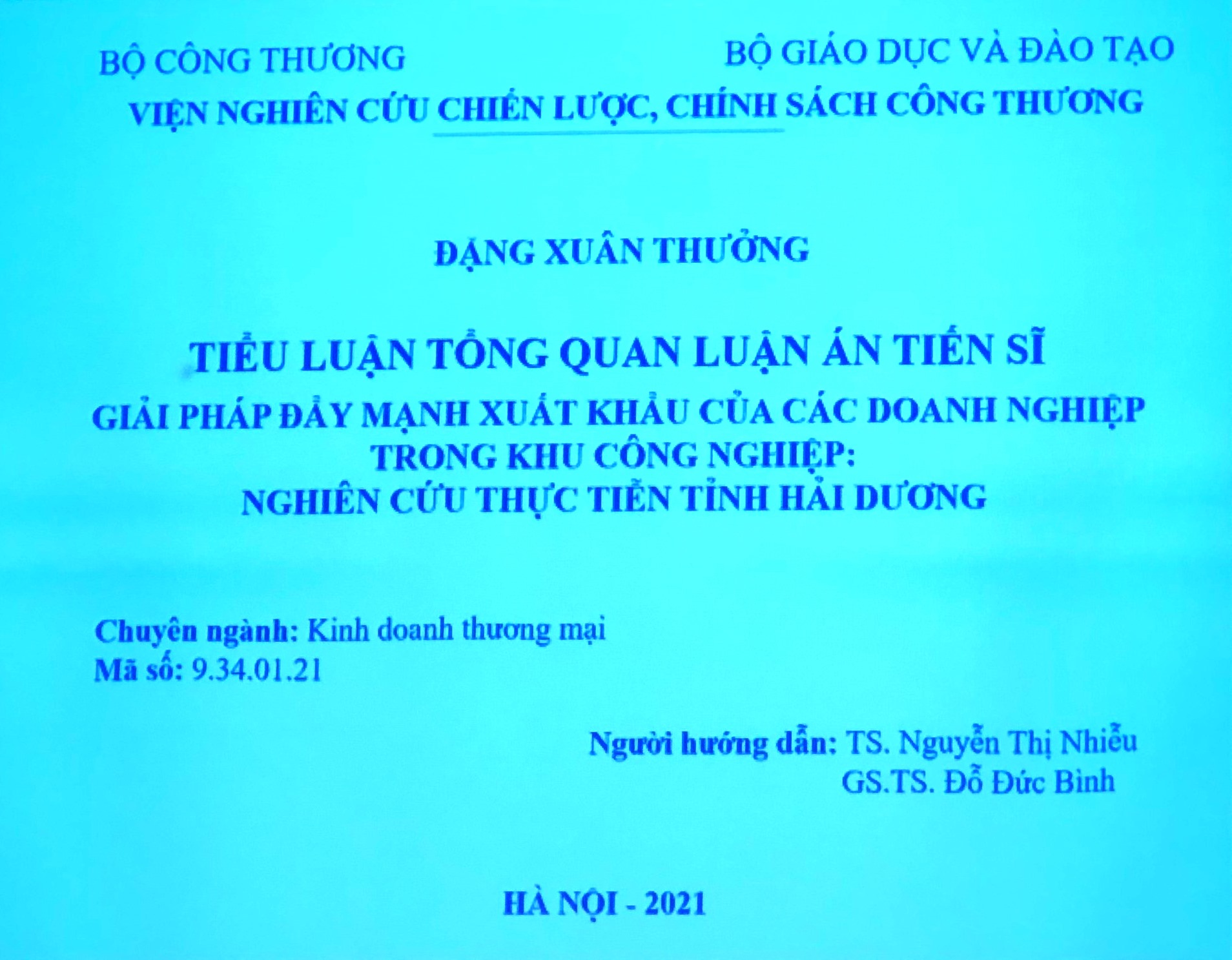 Buổi đánh giá Tiểu luận tổng quan luận án tiến sỹ của NCS. Đặng Xuân Thưởng