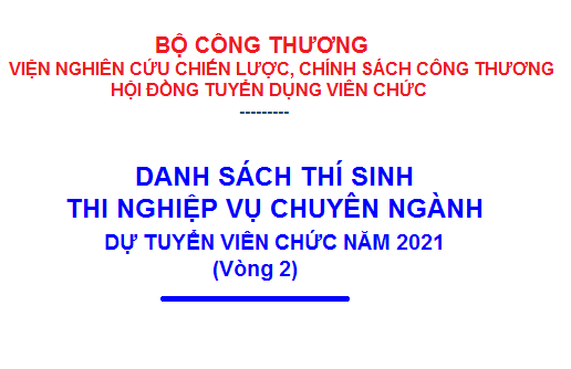 Danh sách thí sinh thi nghiệp vụ chuyên ngành (vòng 2) dự tuyển viên chức Viện Nghiên cứu Chiến lược, Chính sách Công Thương năm 2021 