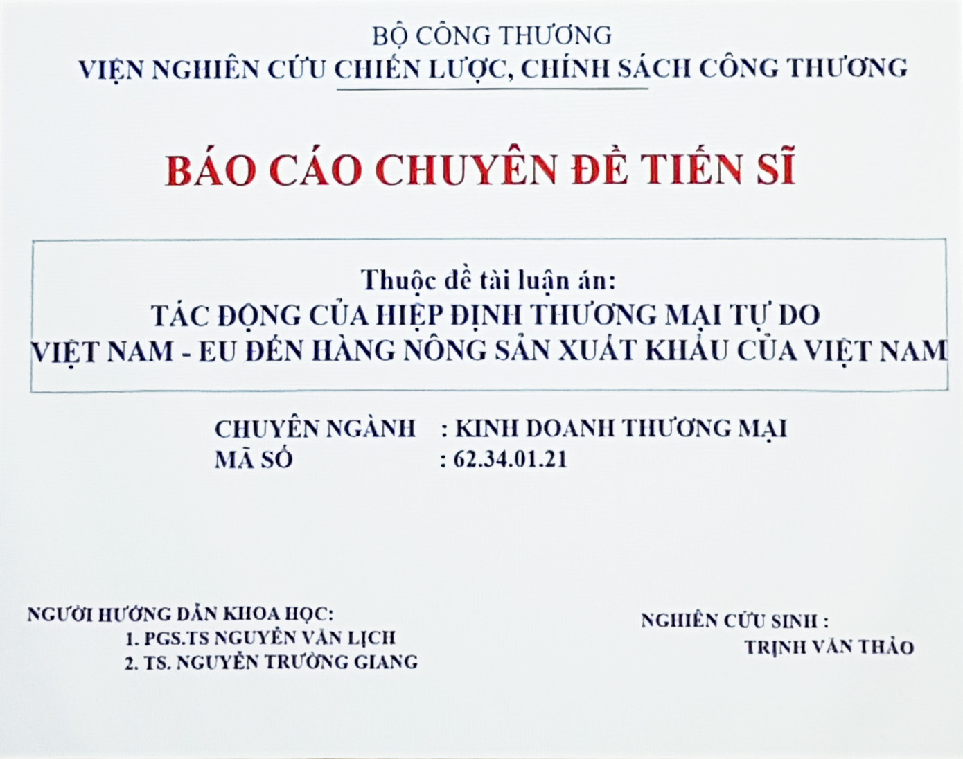 Sinh hoạt khoa học và chấm 03 chuyên đề tiến sỹ của NCS. Trịnh Văn Thảo